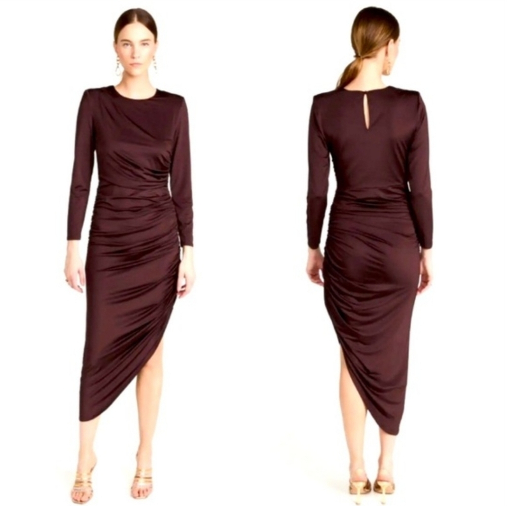 Veronica Beard Tristana Midi Dress Ruched Asymmetric Oxblood Size 16 NWT $498 - Picture 4 of 16